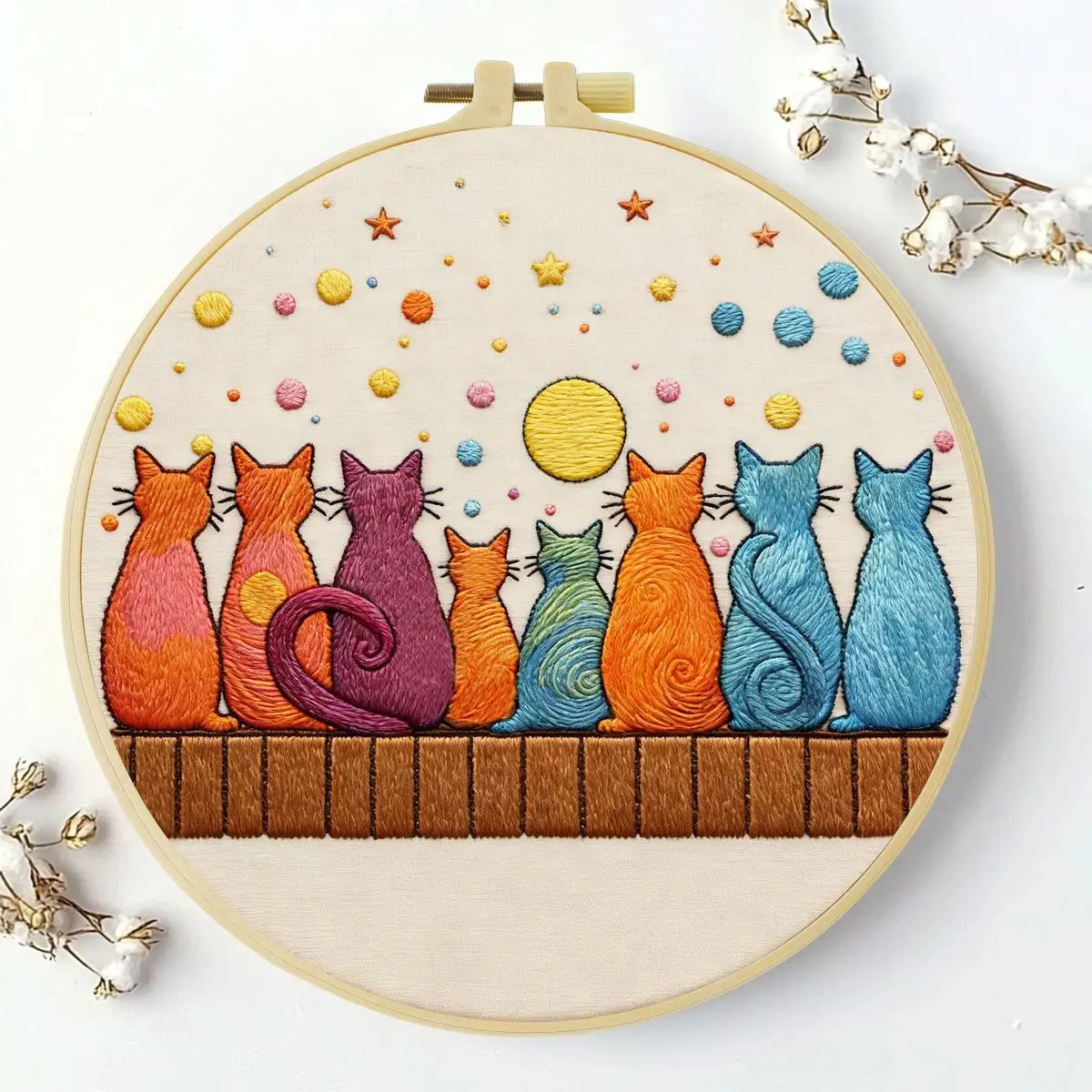 1 Stück 20X20CM/15X15CM 7,87/6,3 Zoll Katzen-Stickerei-Starter-Kit DIY-Kit DIY-Stickerei-Set Handarbeiten Heimdekoration – Detail 2