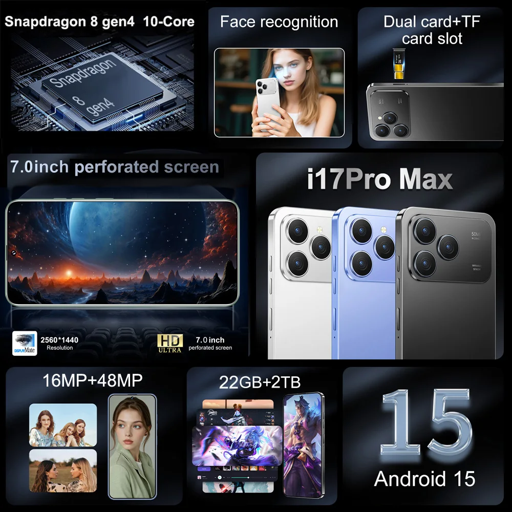 حار i17 برو ماكس 7.0HD الإصدار العالمي الأصلي 2026 جديد ذكي 5G بطاقة مزدوجة 8000mAh بطارية أندرويد 15 وظيفة التعرف على الوجه #6
