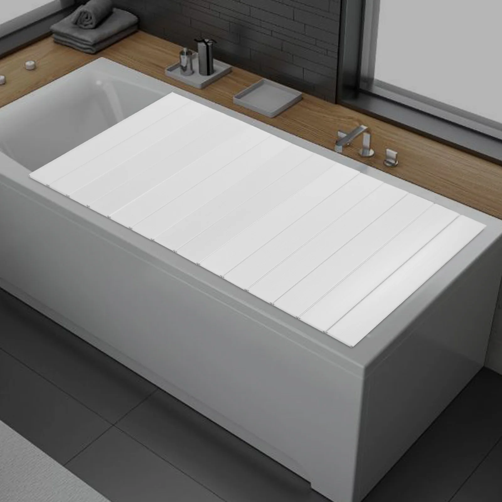 غطاء حوض استحمام من الخشب الأبيض، غطاء حمام قابل للطي، لوح حوض الاستحمام لا تمرغ الاسترخاء، ملحقات السبا، أقصى حمولة 5 كجم/11 رطل