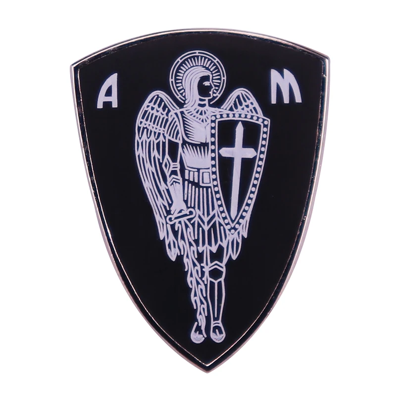 Archangel St. Michael Saint Cross Sword Shield Angel Guardian Protection Badge Metal Brooch Enamel Pin