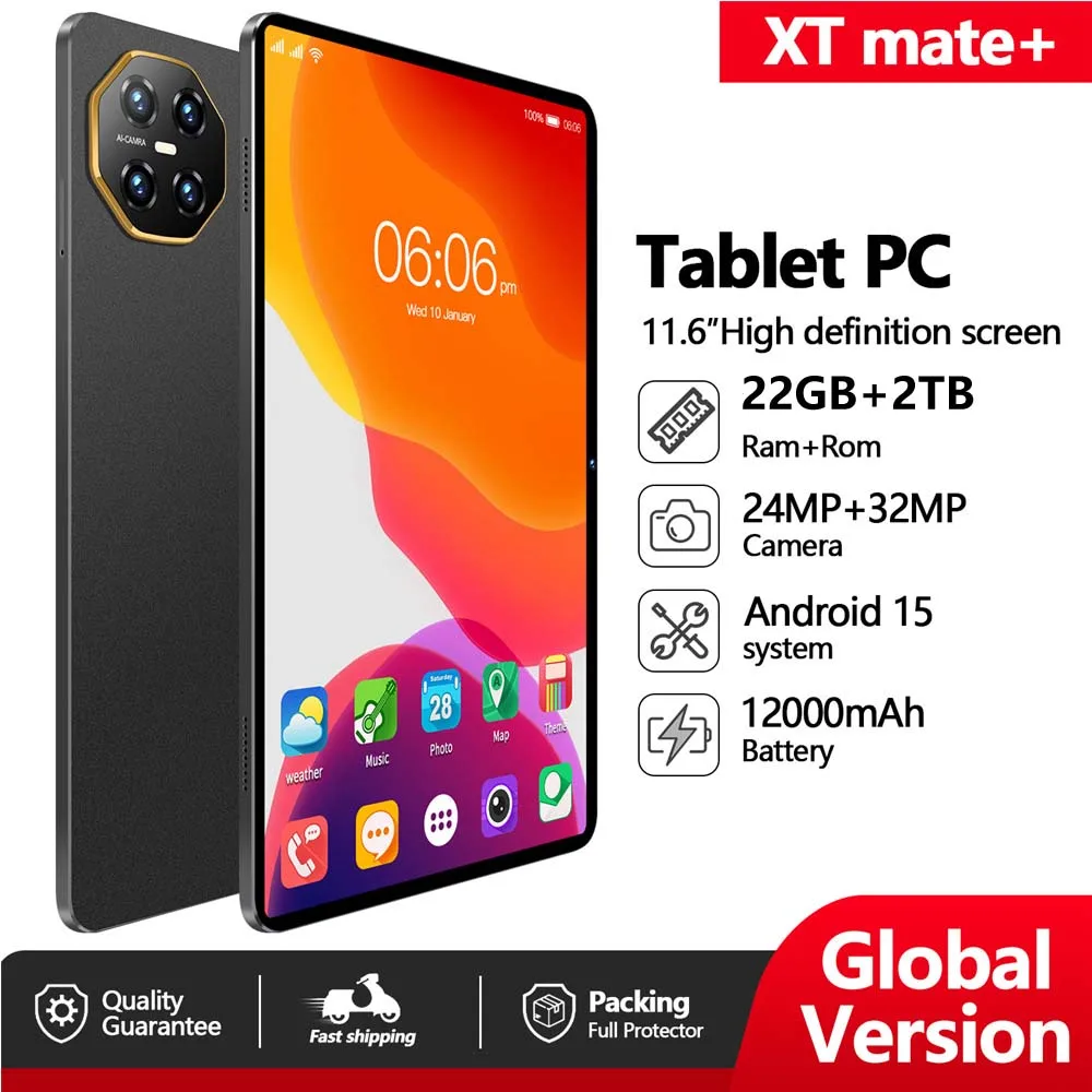 

Высококачественные планшеты XT mate+, Android 15, оригинальные детские вкладки 22 ГБ + 2 ТБ, 5G, с двумя SIM-картами, глобальная версия, 12000 мАч, Wi-Fi, детский планшетный ПК