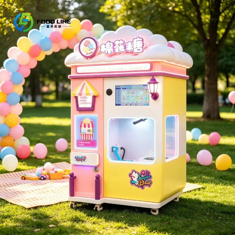 Customized Multi Colored Cotton Candy Vending Machine with Lovely Pattern Retail Venue Cotton Candy Vending Machine