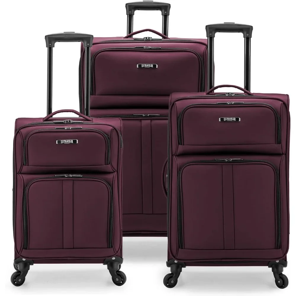 U.S. TRAVELER Anzio Softside Expandable Spinner Luggage, Burgundy, 3-Piece Set (22/26/30)