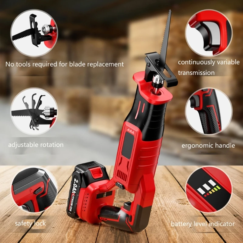 Máy cưa chuyển động qua lại không dây Động cơ không chổi than hiệu suất cao Pin sạc nhanh hoạt động cho kim loại Gỗ nhựa M4YD