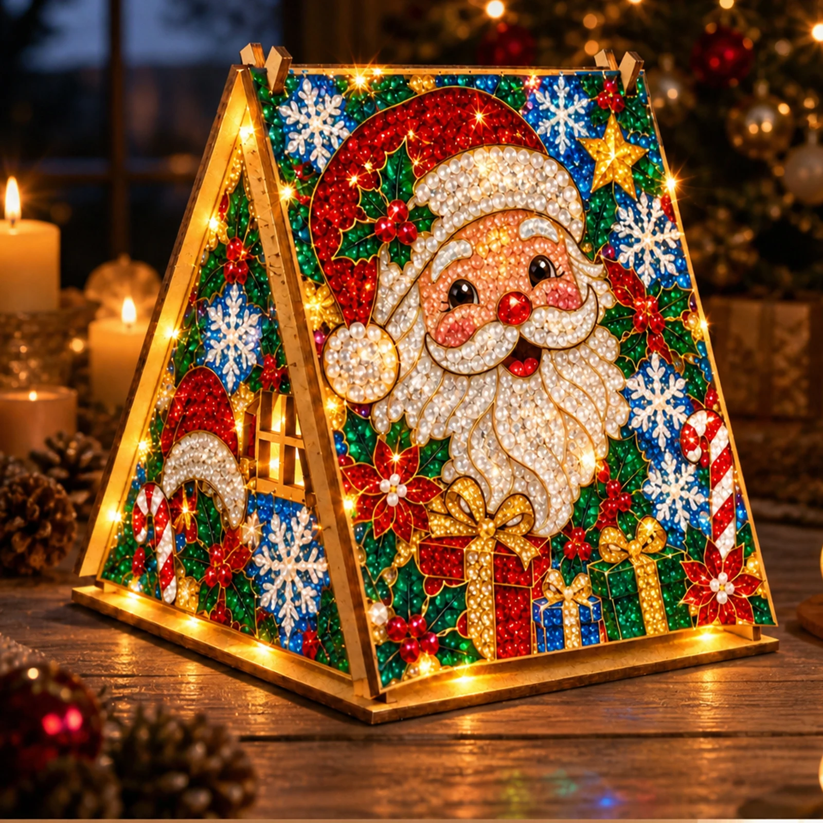 5D Diamond Painting Tent Kit with LED Lights Christmas Holiday 12 Seasonal Designs Tabletop Decor Set