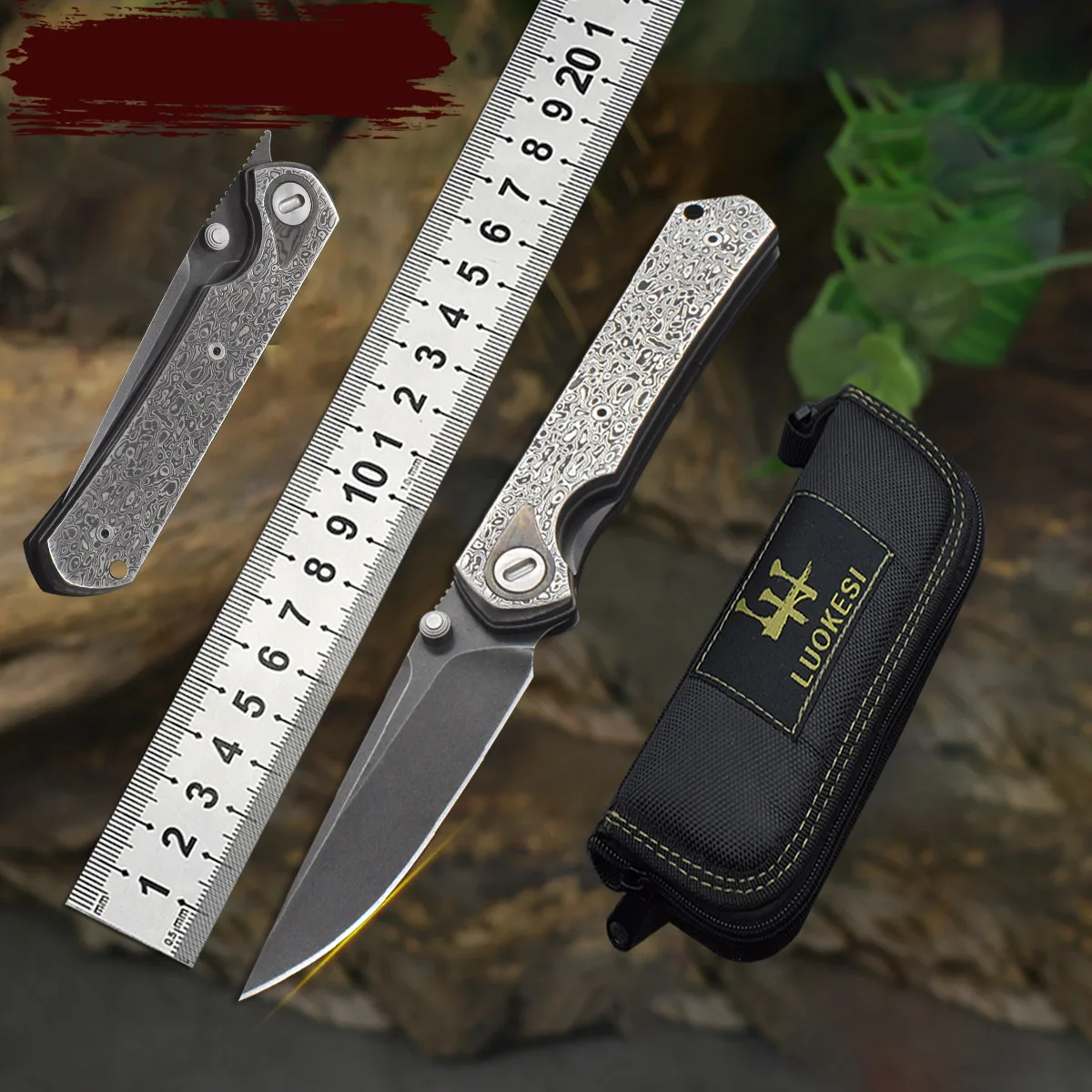 

LUOKESI VG10 Steel Damascus Steel Handle Pocket Knife, Outdoor Camping Tool, EDC