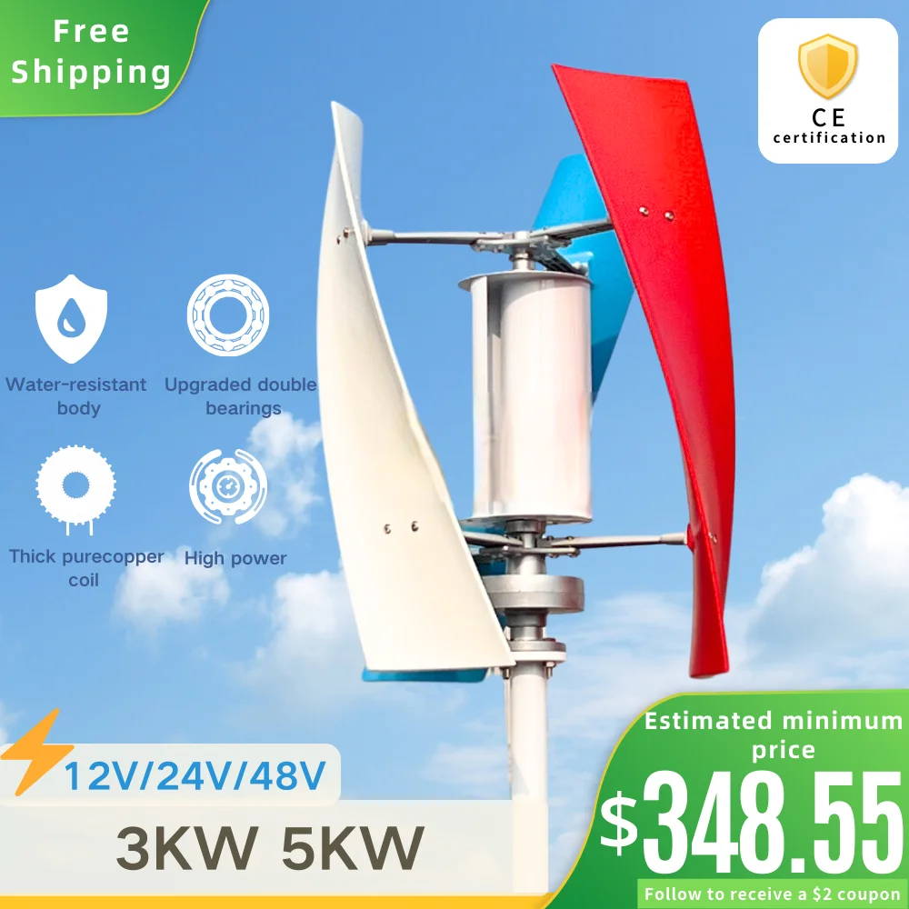 

12V 24V 48V 5KW 3KW Wind Turbine Vertical Axis Permanent Maglev Generator Electric Power Generator With Mppt Charge Controller