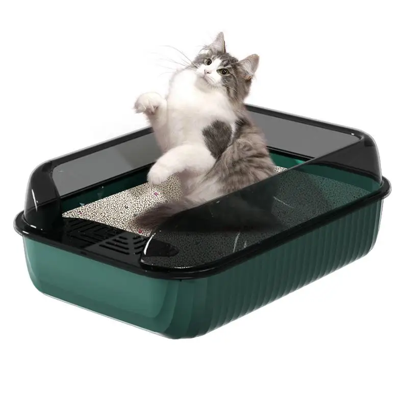 Cat Litter Box Large Pet Litter Box with Scatter Shield Open Top Pet Toilet High Sided Cat Poop Box Pet Cleaning Boxes