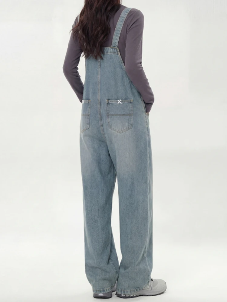 

Blue Denim Overalls Casual Pants Women's High Waist Commute Style Spring Summer Breathable Comfortable Straight Leg Trousers