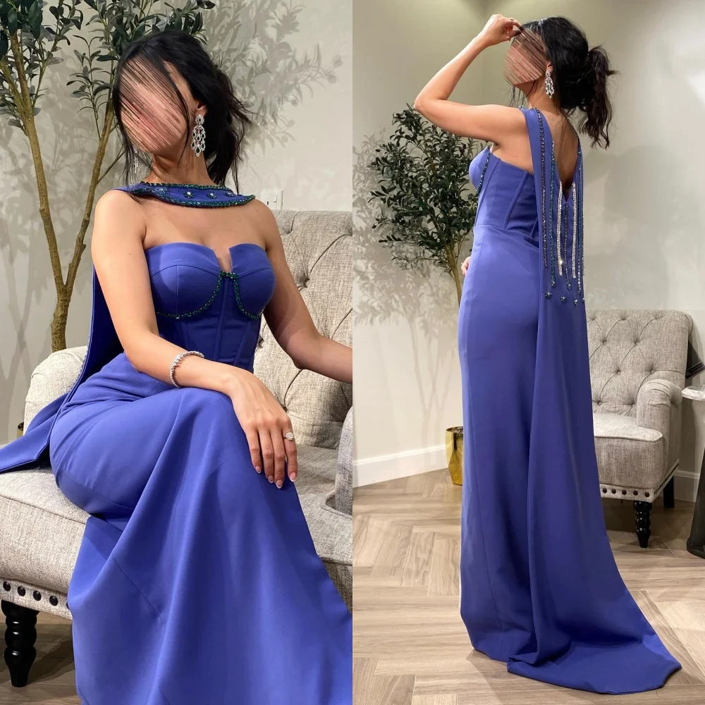 Jiayigong Prom Satin Perline Party A-line senza spalline Abito da occasione su misura Abiti lunghi