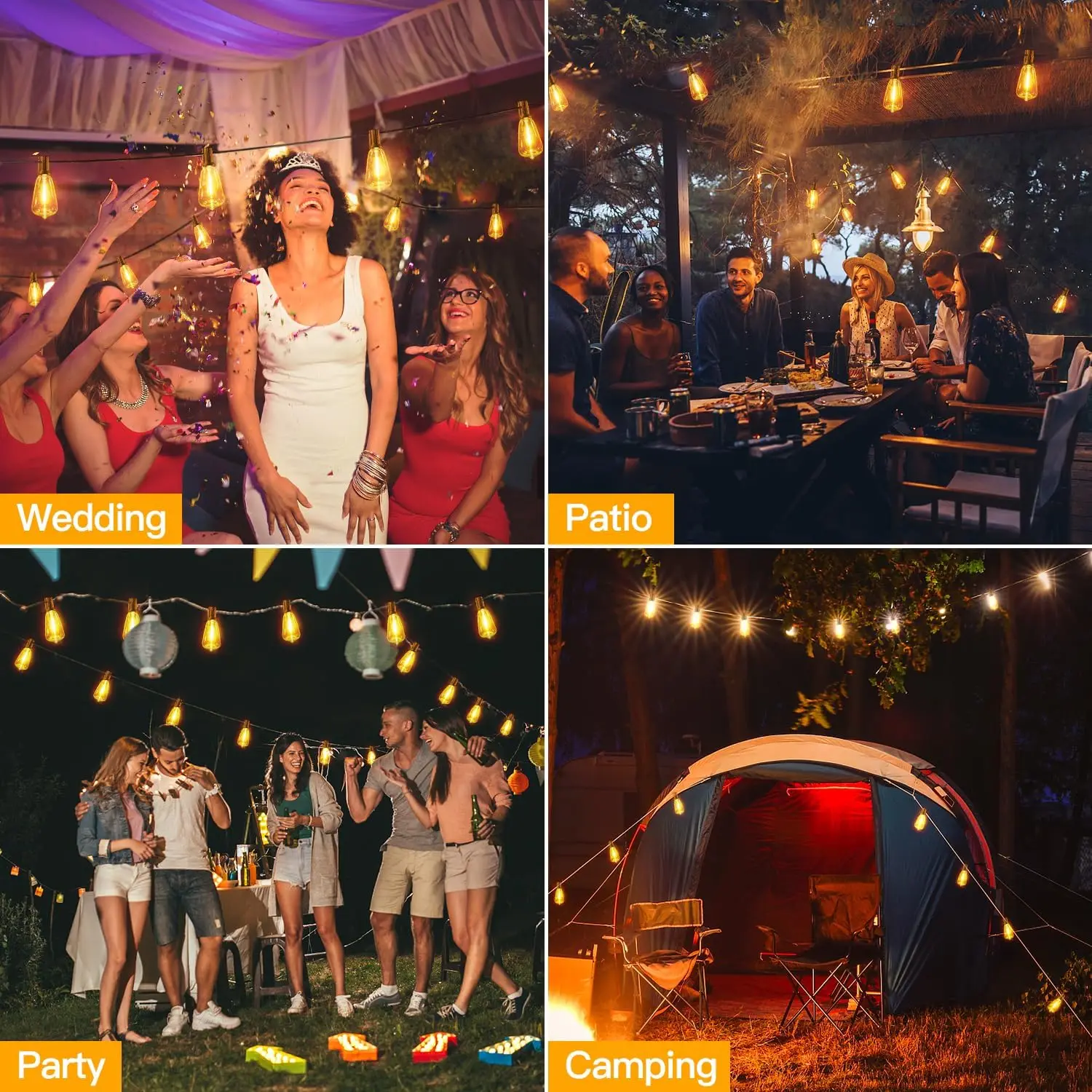 ST38 LED Outdoor Patio String Lights With US Plug, Shatterproof Bulb, Waterproof Hanging Lamp Connectable for Porch, Backyard