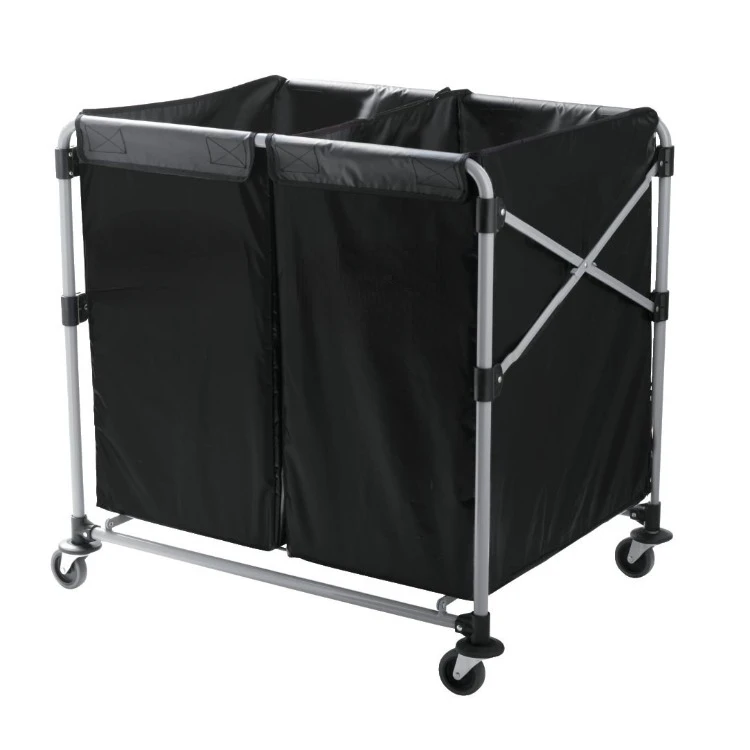 Commercial Products Collapsible X Cart, Black Multistream, Steel Industrial Laundry/Trash Cart with Wheels