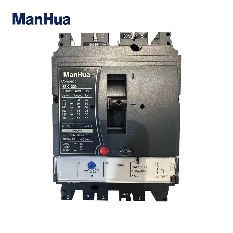 HSX-100N 100A 3P Triple Poles Phase  Fixed Air Switch MCCB AC440V Short-Circuit Over-Current 50KA Moulded Case Circuit Breaker