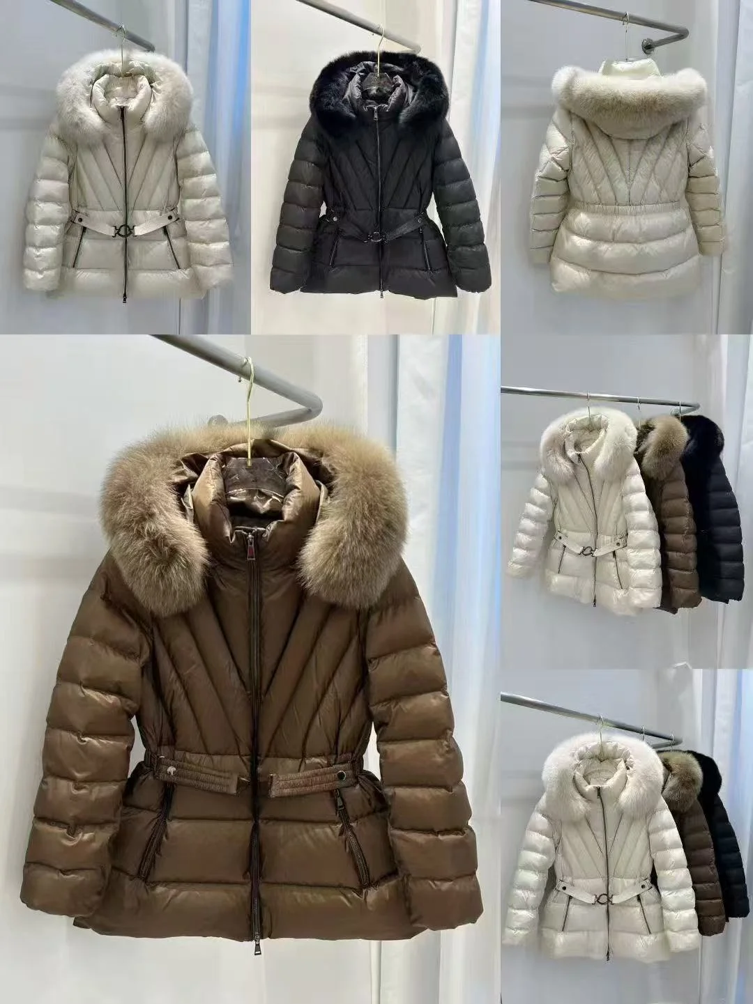 Ladies Luxury  Fur Collar Hooded down Jaet Mid-Length Waist-Cinching Faionable Outerwear Korean Sle Commute Wind