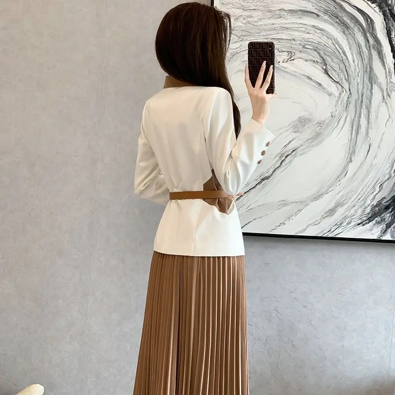 Spring Summer New Elegant Fashion Women\'s Clothing Long Sleeve Korean Style Female Clothes Occupation Solid Casual Dresses Suit