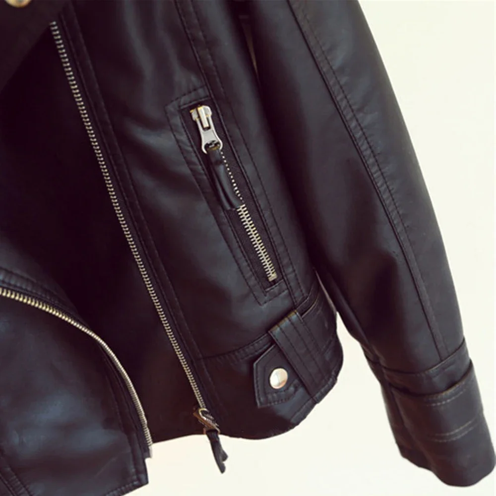 Women Faux Leather Jacket Beige Casual Slim Motorcycle Biker Leather Coat Female Punk Streetwear Spring Autumn Jackets