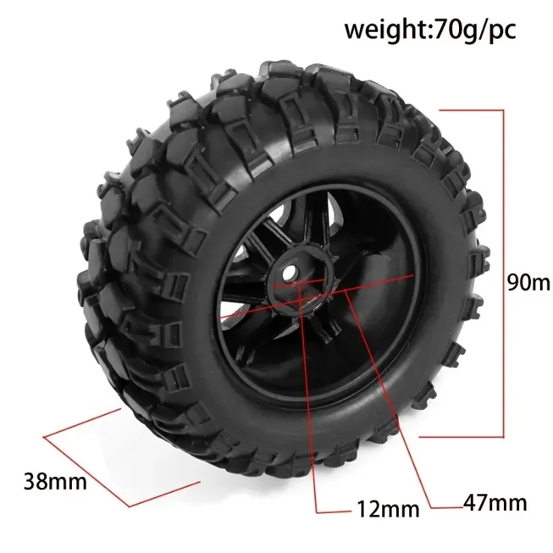4 stuks 90mm Monster Truck Buggy Banden Wiel 12mm Hex voor MJX 10208 1/10 RC Auto upgrade Onderdelen Accessoires