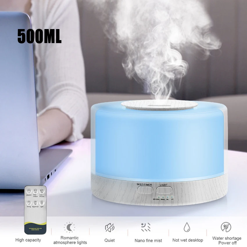 

new 500ml Aromatherapy Oil Diffuser with 7-Color Light, Timer-Adjustable Fog Mode Setting