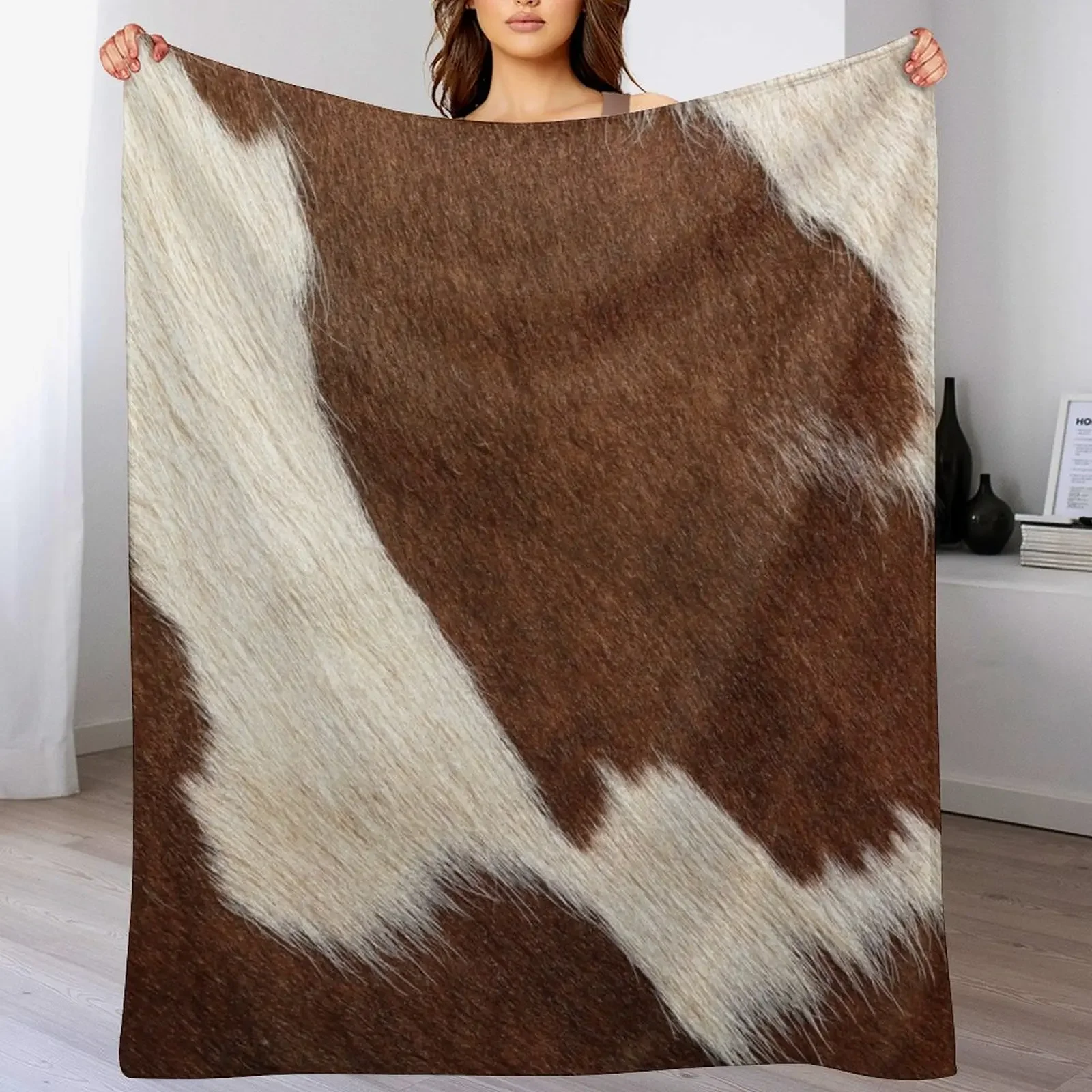 Rusty Brown Cow Skin (graphic illustration, digital, smooth print) Throw Blanket Cozy Throw Blanket Birthday Gift for Him Her
