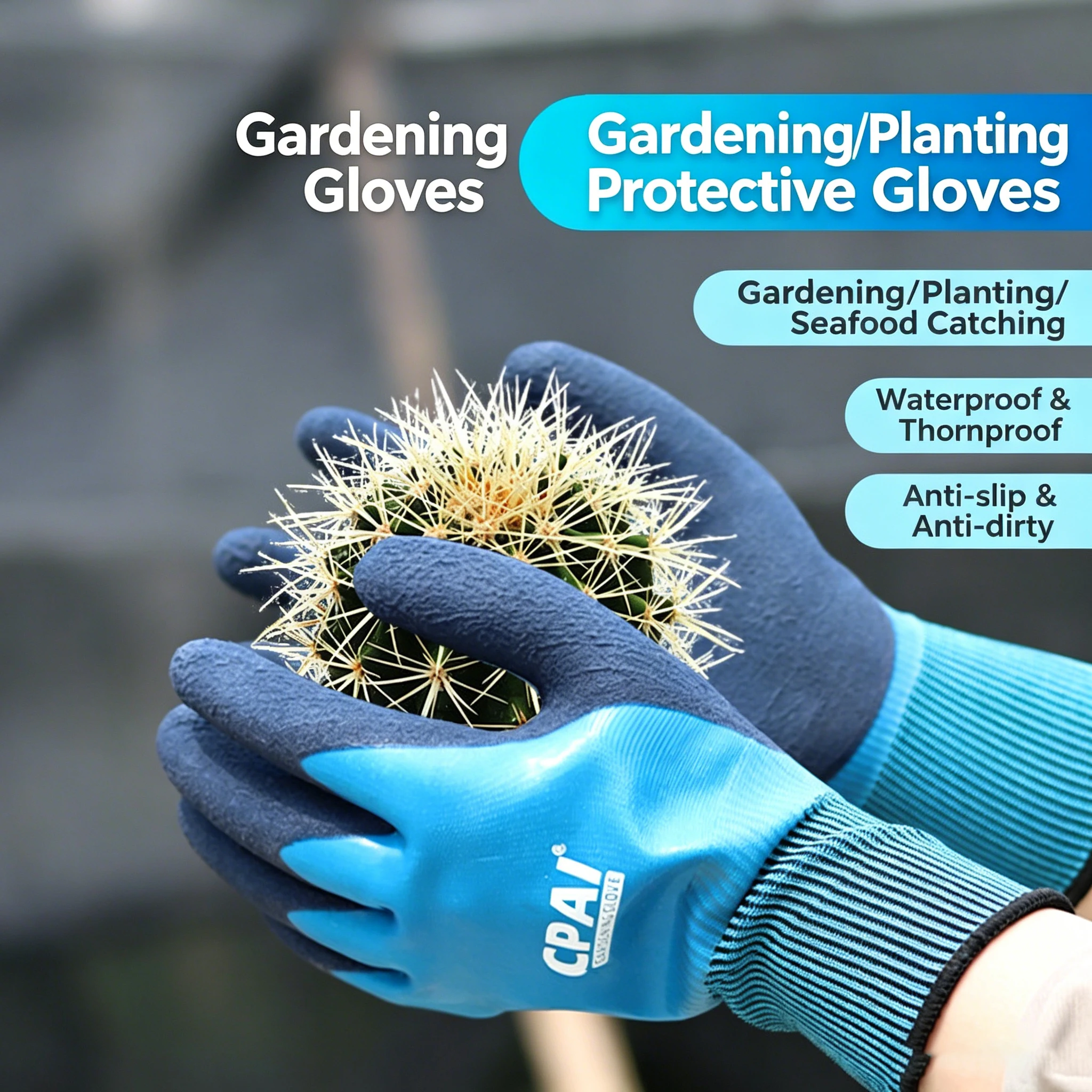 Gardening Gloves Waterproof Work Gloves with Puncture & Thorn Resistant Rubber Coating Non-Slip Comfortable for Planting Fishing
