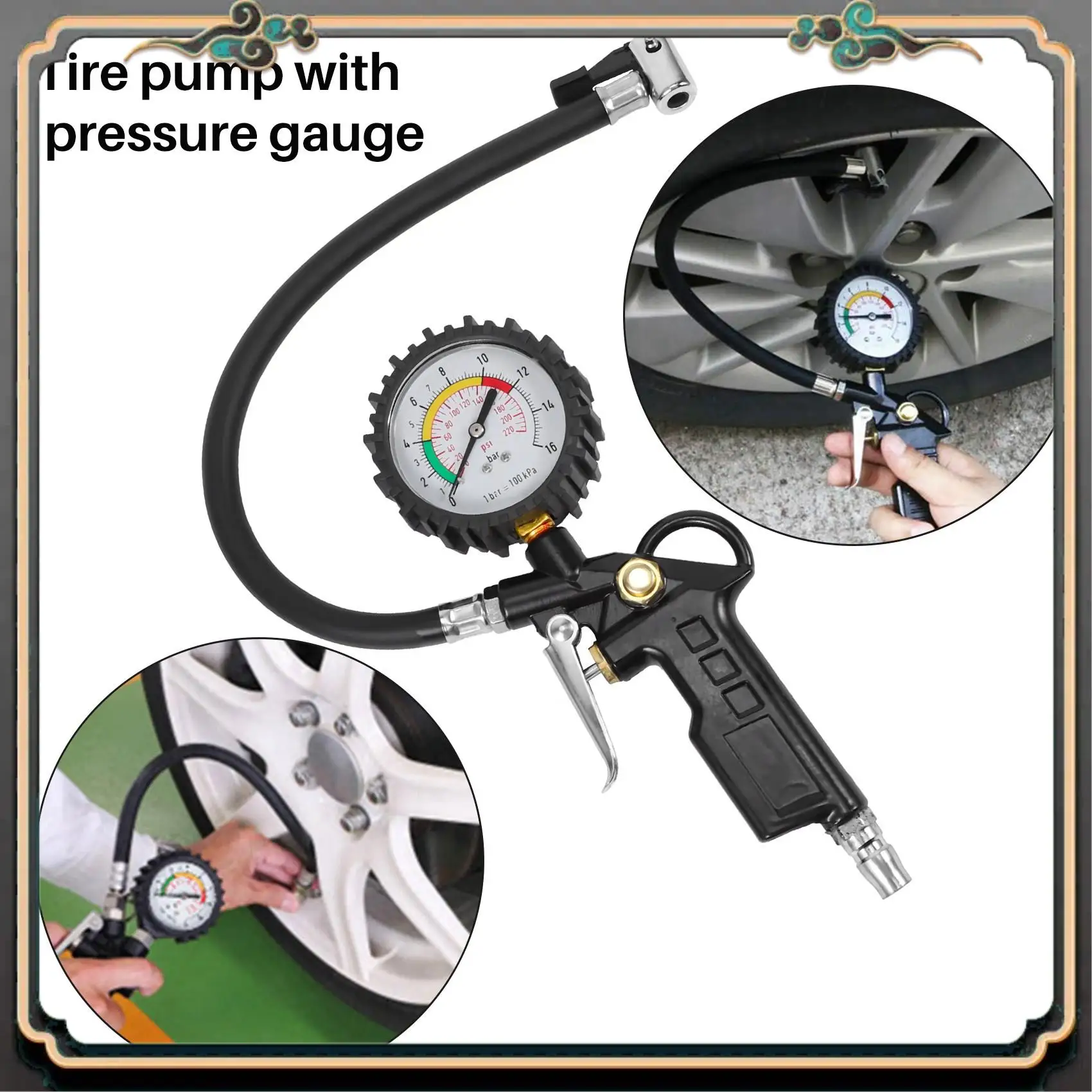 

M45K-Car Tire Pressure Gauge 220 PSI Tire Inflator With Pressure Gauge Air Compressor For Cars Motorcycles Bicycles