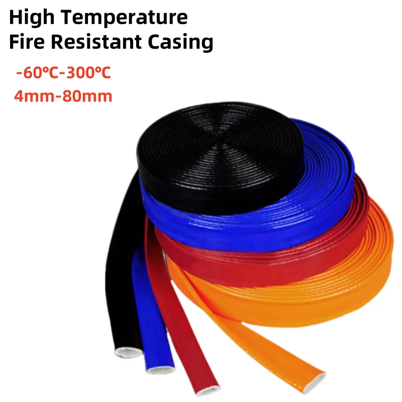 High Temperature Resistant Fiberglass Tube Silicone Resin Coated Glass Fiber Fire Retardant Casing Pipe Braided Fireproof Sleeve