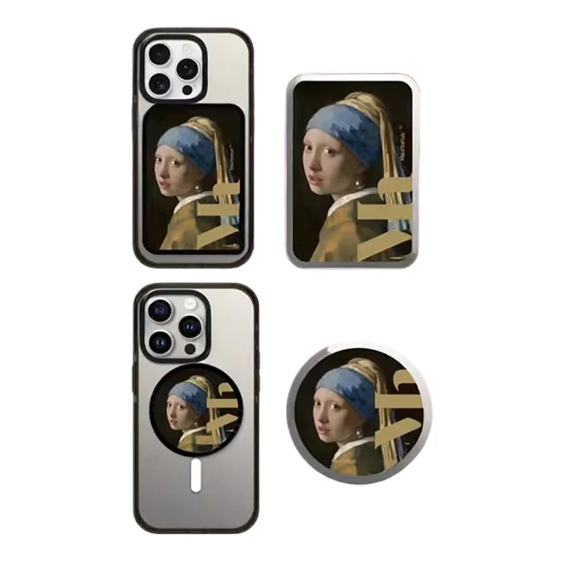 

Oil Painting Girl Card Holder MagSafe Folding Black Phone Stand for IPhone Holder Mount Support for Samsung Galaxy