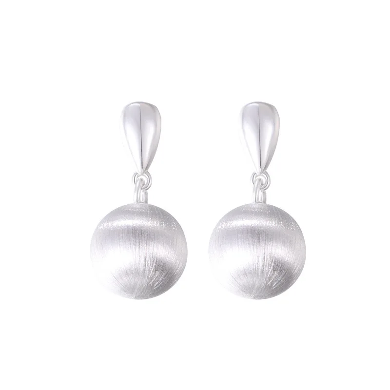 

Fashion Office New S925 Sterling Silver Round Ball Earrings Women's Brushed & Matte Silver Bead Accessory