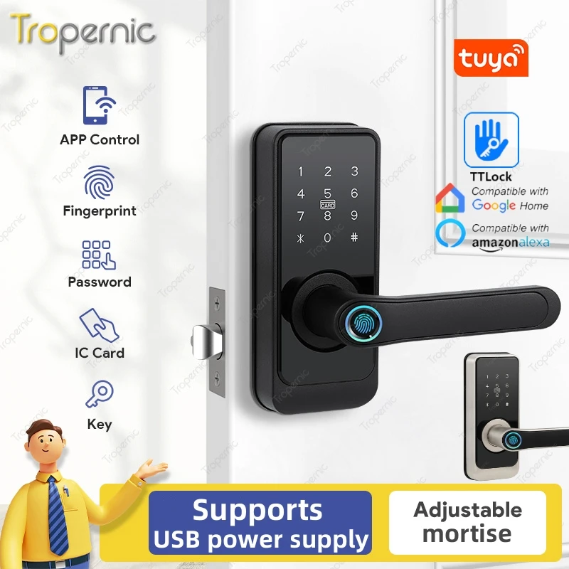 

Smart Deadbolt Tuya SmartLife Wifi/TTLOCK Bluetooth APP Remote Control Fingerprint Password Card Key Unlock Automatic Latch Lock