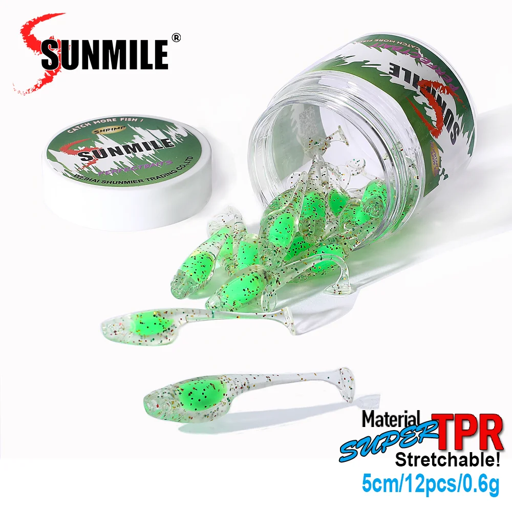 SUNMILE 1Fishing Soft Bait Worm Artificial Baits 5mm/0.8g 12pcs/Lot Rock Fishing Lure Leurre Souple  Perch Trout Bass Lures