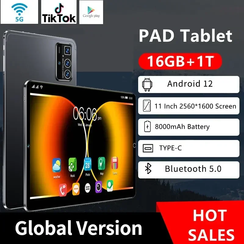 2025 New Global Version 11 Inch Tablet Android12 16GB Ram 1T Rom Dual SIM 10 Core WPS GPS Bluetooth 5G Network GPS WPS Tablet PC