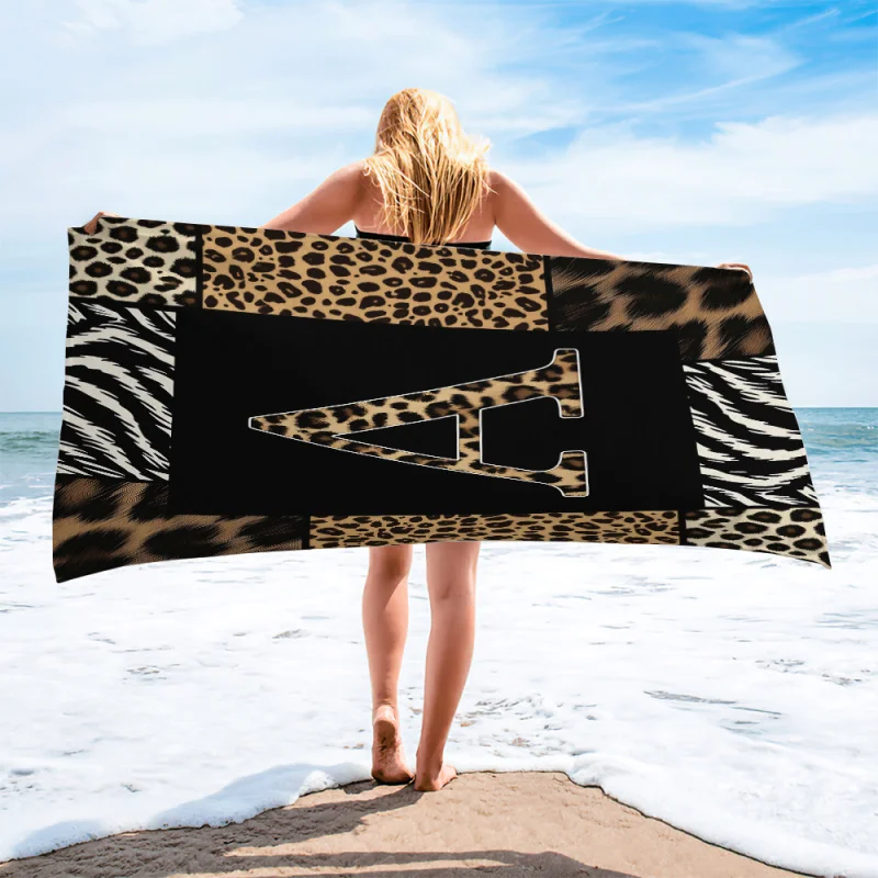 Oversized Vintage Leopard Zebra Monogram Beach Towel Lightweight Sand Free Pool Travel Camping Holiday Gift
