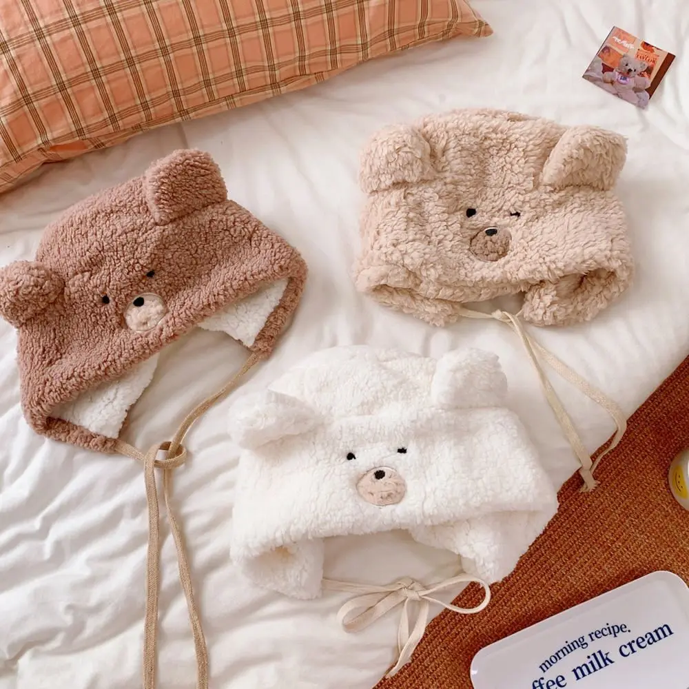 

Cute Windproof Warmer Winter Lambs Wool Plush Ear Muff Caps Bear Ear Women Bomber Hats Korean Beanies Hat