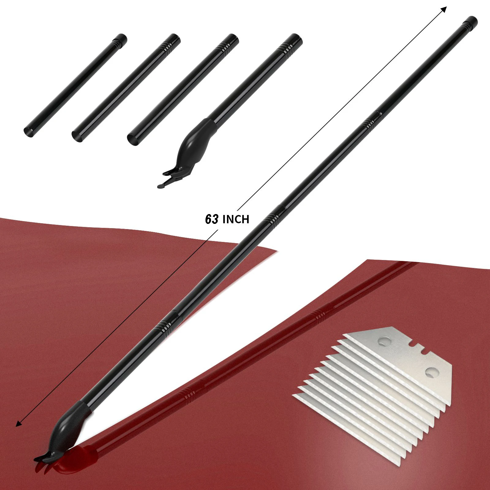 

EHDIS 63-дюймовый выдвижной резак для пленки с длинной ручкой, безопасный нож для резки с направляющим лезвием для большого графического автомобиля, виниловые обертки, режущий инструмент