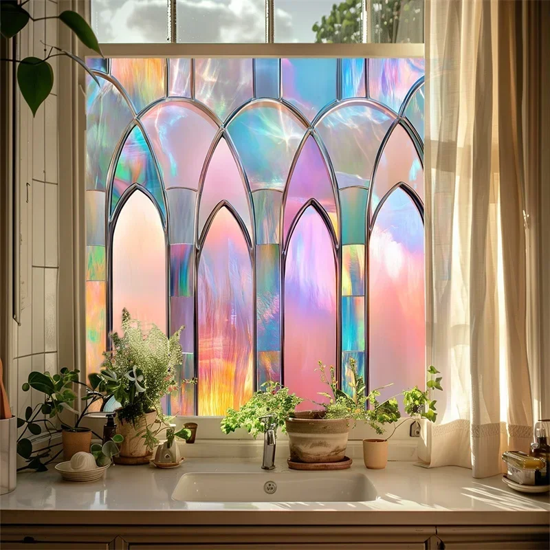 ملصقات نافذة ملونة كلاسيكية PVC كهرباء خمر الكنيسة الزجاج ملصق جداري فني خلفية جدارية للديكور المنزل