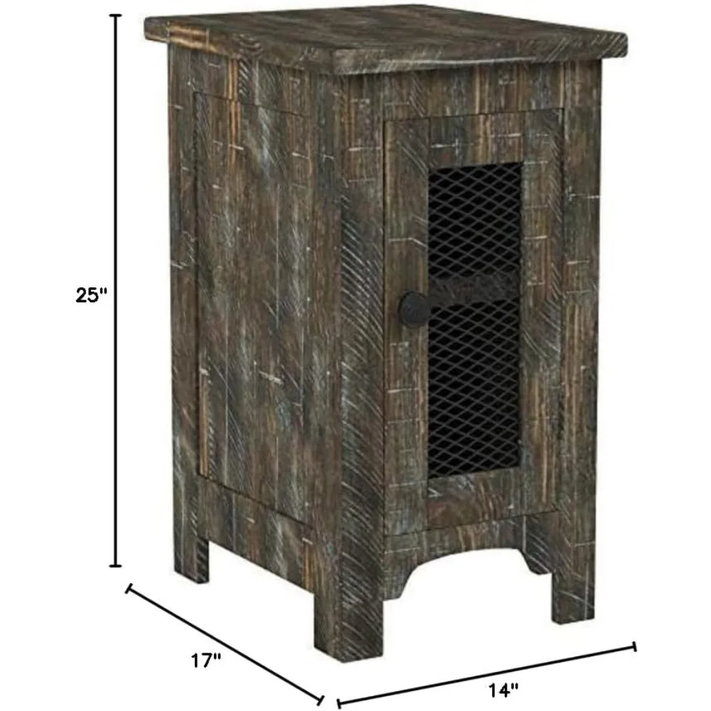 Rustic Chair Side End Table with Double Cabinet Doors and 1 Storage Shelf, Brown