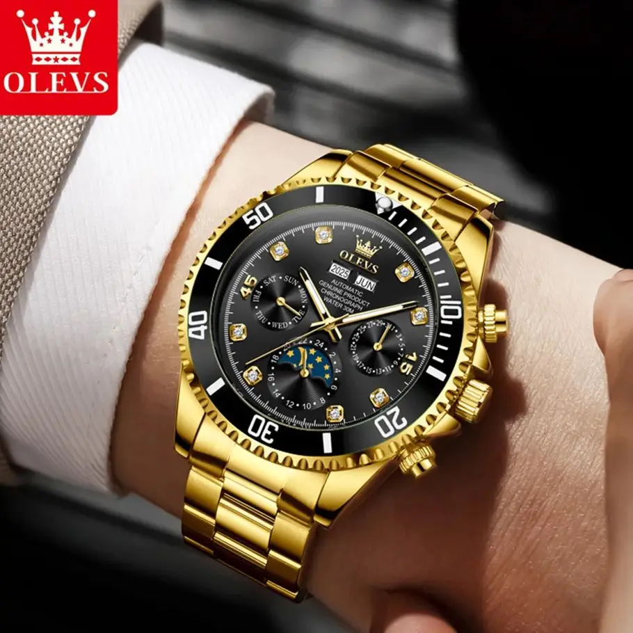 

OLEVS 6729 Watch Man Luxury Original Automatic Mechanical Business Watch﻿ Waterproof Luminous Week Date Moon Watches For Man