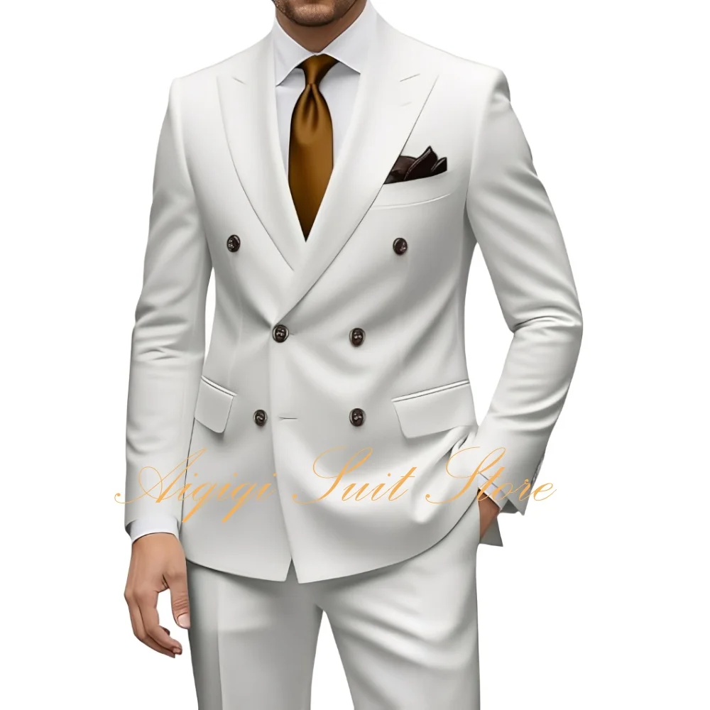 

Business Mens Suits Slim Fit 2 Piece Double Breasted Blazer Pants Suit Set Formal Men Wedding Prom Groom Tuxedo Suits
