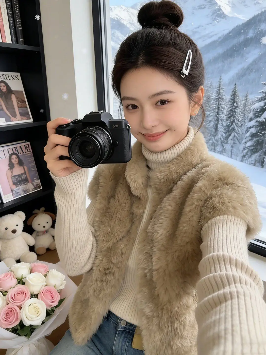 

Корейский стильный жилет из овечьей шерсти для женщин, модный универсальный топ с воротником, повседневная теплая верхняя одежда из шерстяного материала