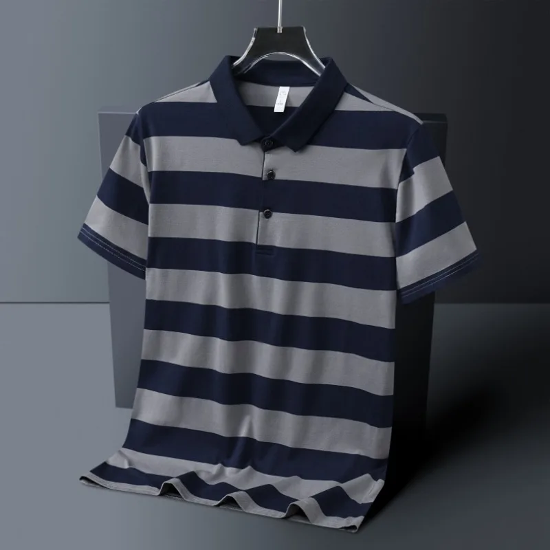 Couple Outdoor Fishing Casual Comfortable Pure Cotton Short Sleeved T-shirt Fashion Versatile Striped Quick Drying Polo Shirt