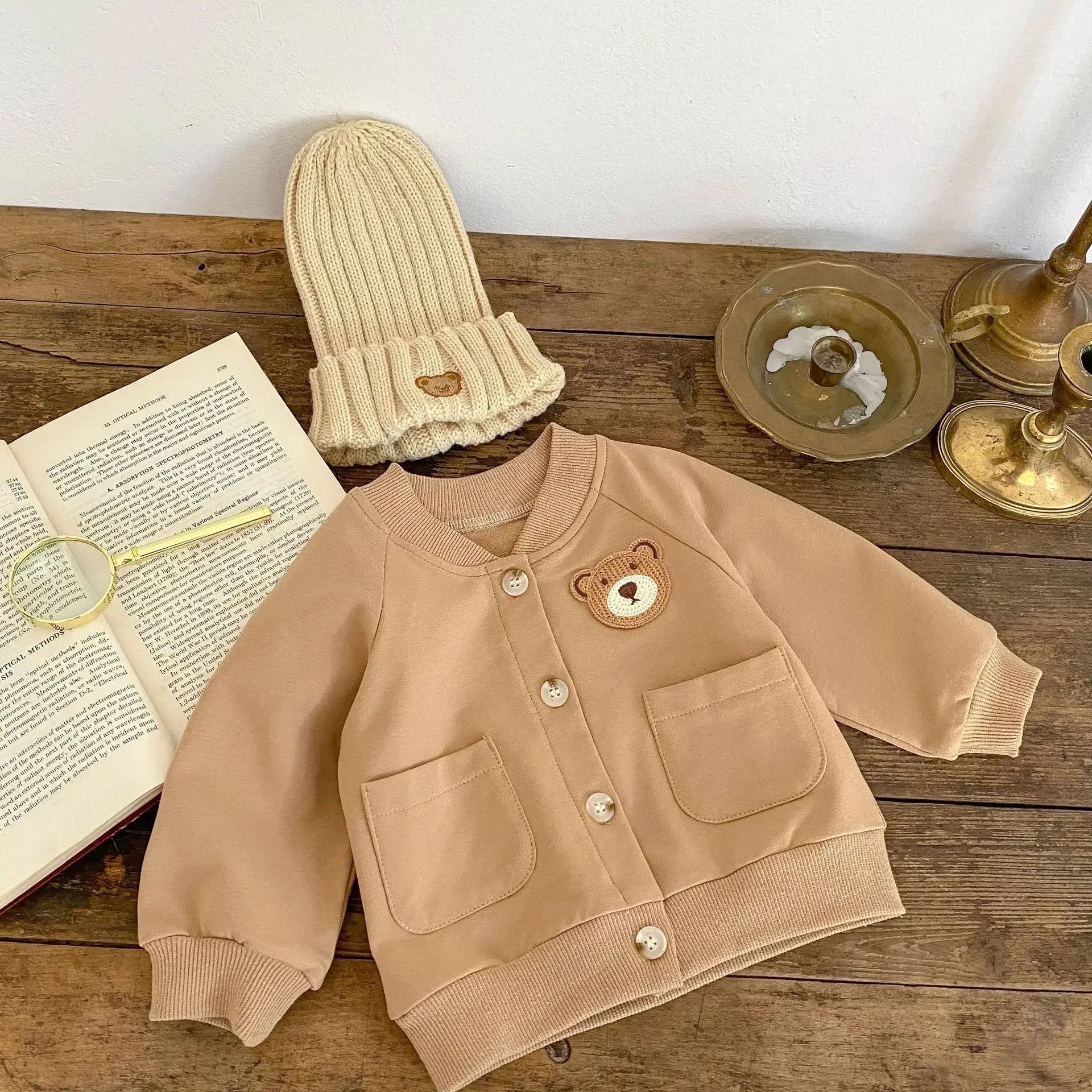 

2024 Spring Autumn Newborn Baby Girls Romper Cotton Long Sleeve Infant Girls Bodysuit Pocket Bear Versatile Toddler Girls Coat