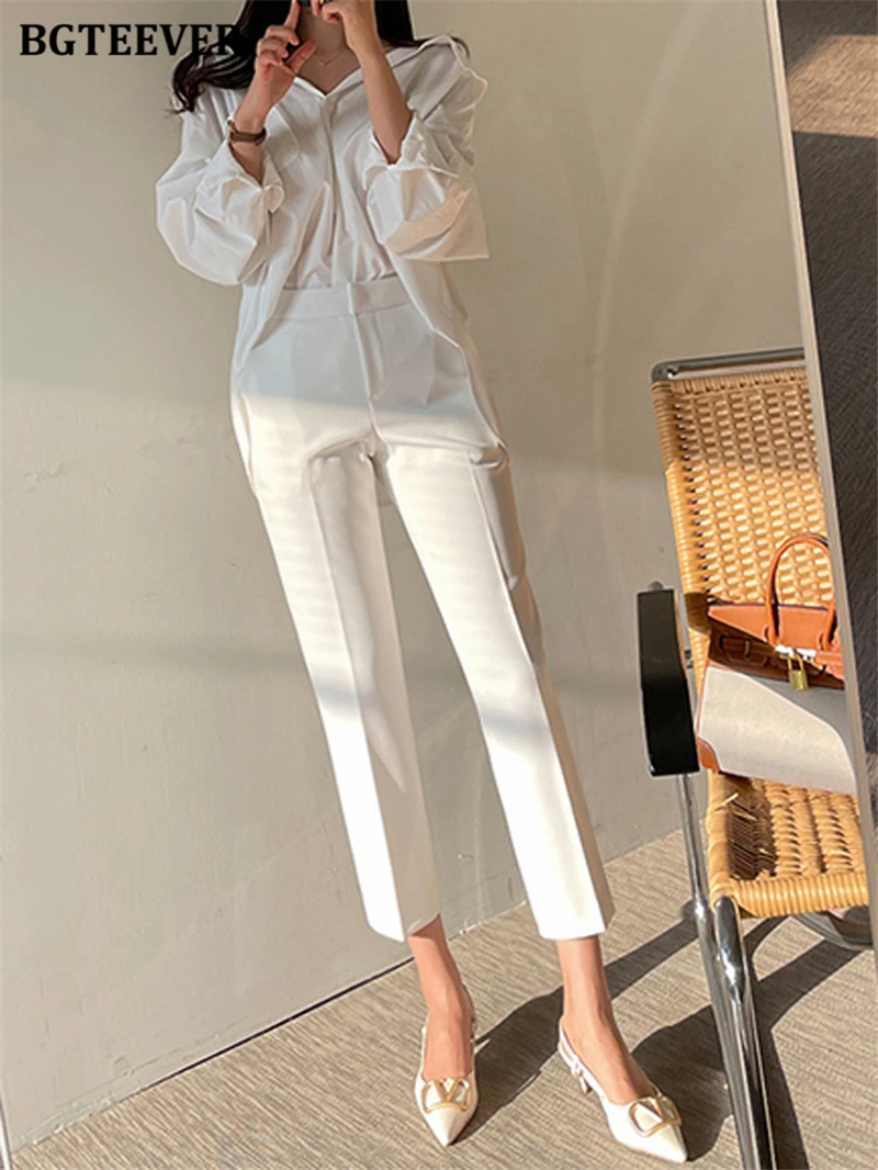 BGTEEVER Elegant Slim Women Suit Pants Spring Summer High Waist Ladies Pencil Pants Office Wear Trousers 2022