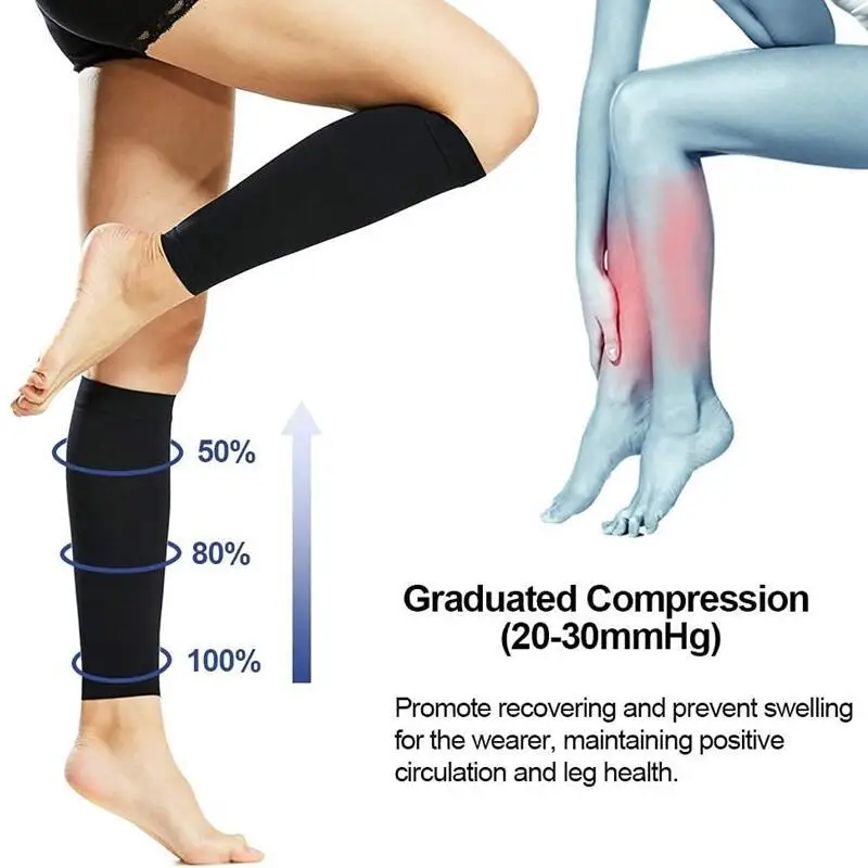 2Pcs 20-30 mmHg Graduated Calf Compression Sleeves Calf Support Footless Compression Socks for Varicose Veins Shin Splints Edema