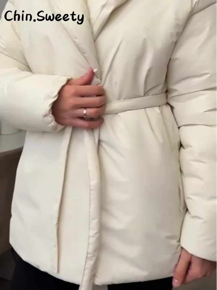 

Повседневное хлопковое пальто на шнуровке, женское однотонное свободное пальто с лацканами и длинными рукавами на молнии, утепленная куртка 2025 года, зимняя женская теплая верхняя одежда, новинка