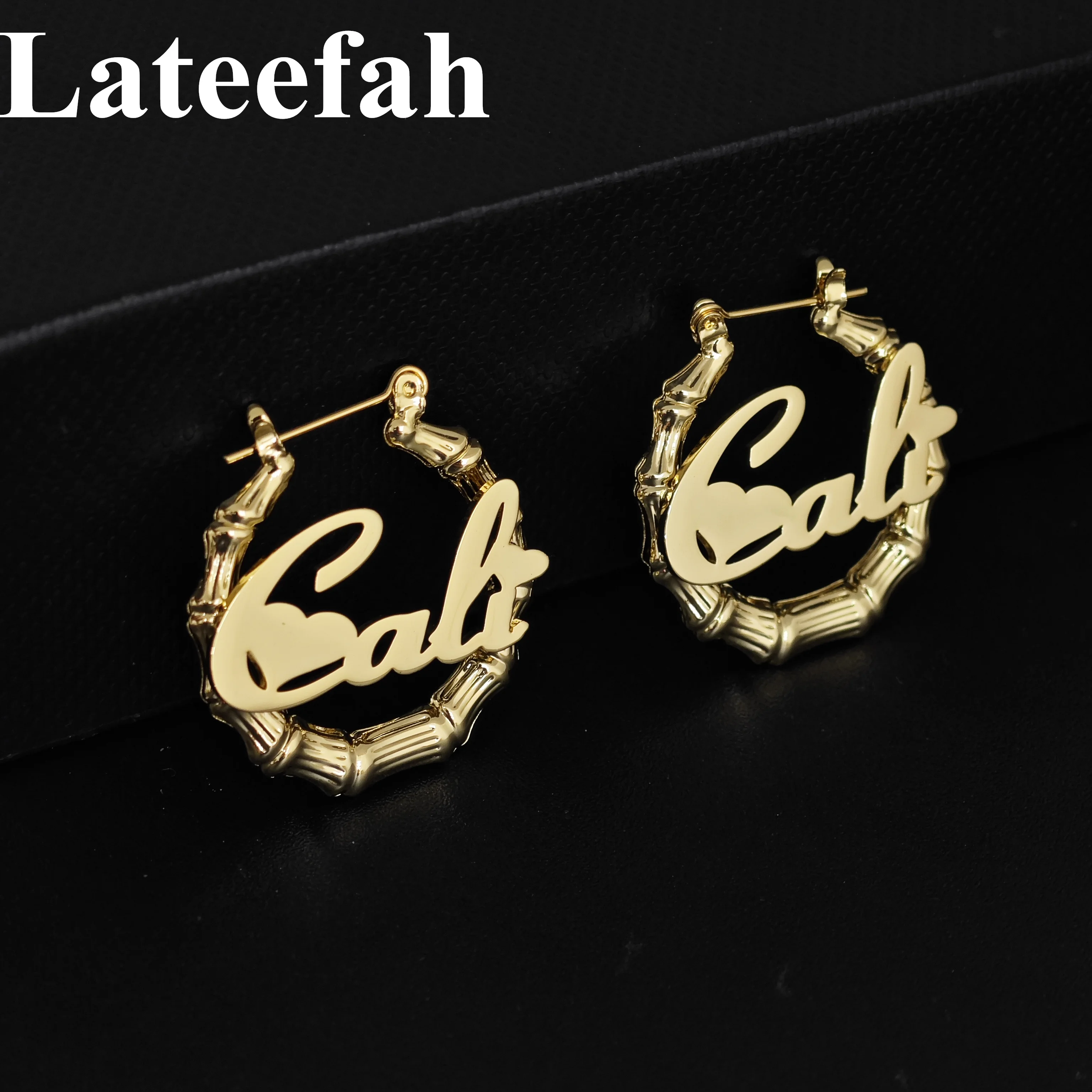 Lateefah Hot Sale Personalized Stainless Steel Bamboo Earring Necklace Set Custom Name Jewelry