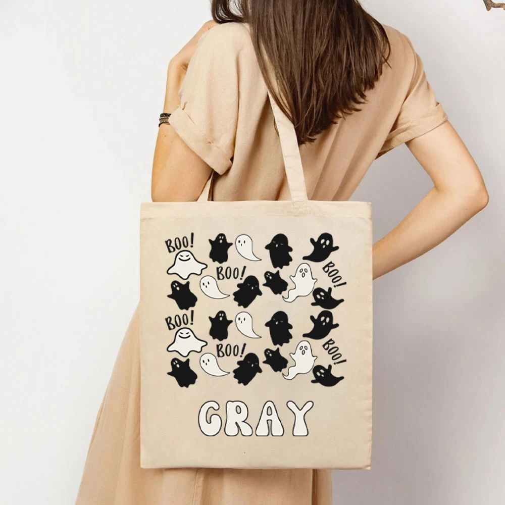 Ghost Trick or Treat Tote Bags Halloween Trick or Treat  Women Handbag Cute Ghost Name Bag Personalized Trick or Treat Tote Bags