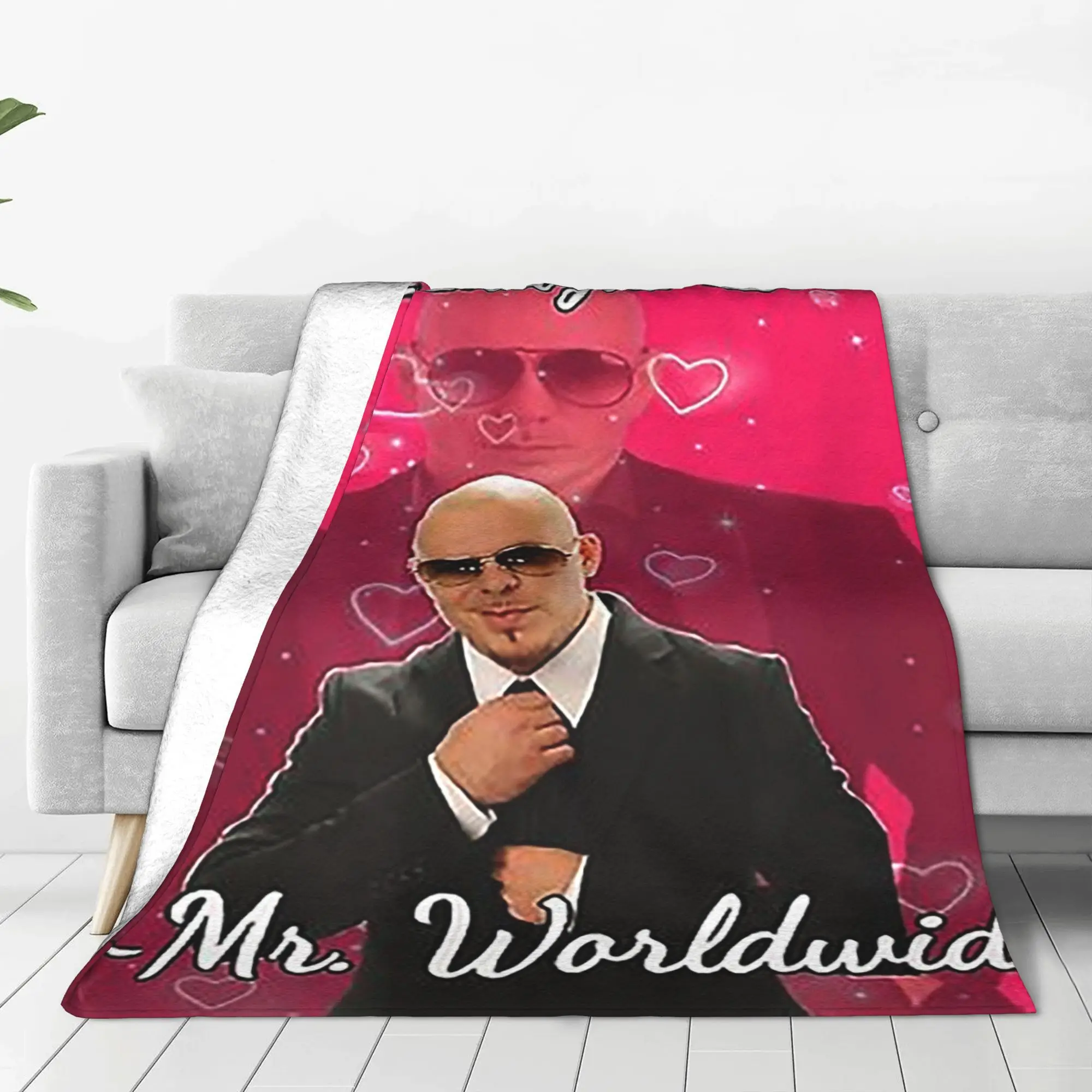 Mr Worldwide Pitbull Valentin Blankets Multi-function Fleece Sofa Throw Blanket for Home Bedroom Travel Throws Bedspread Quilt