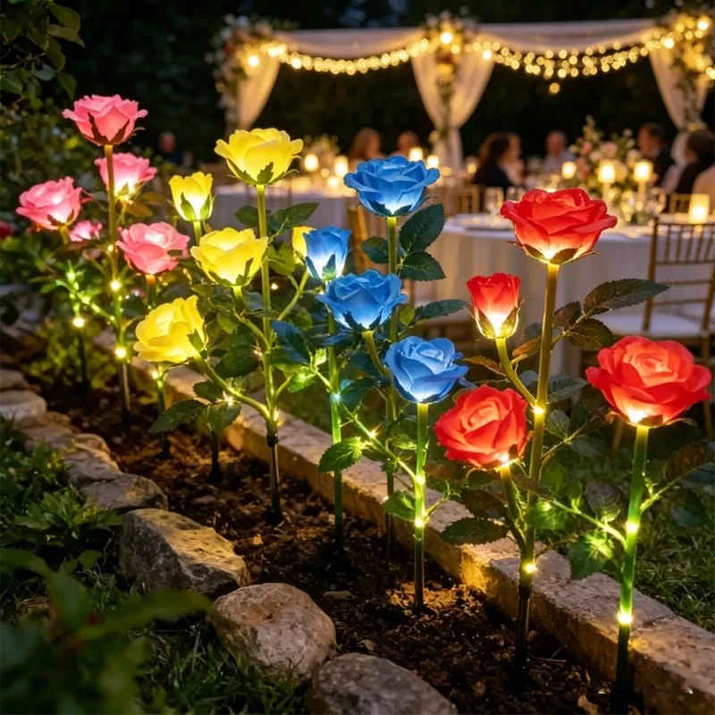 

1PC 5-Head Rose Flower Solar LED Light Outdoor Garden Decoration Lights,Landscape Lightting for Garden Yard Graveyard Lawn Lamp