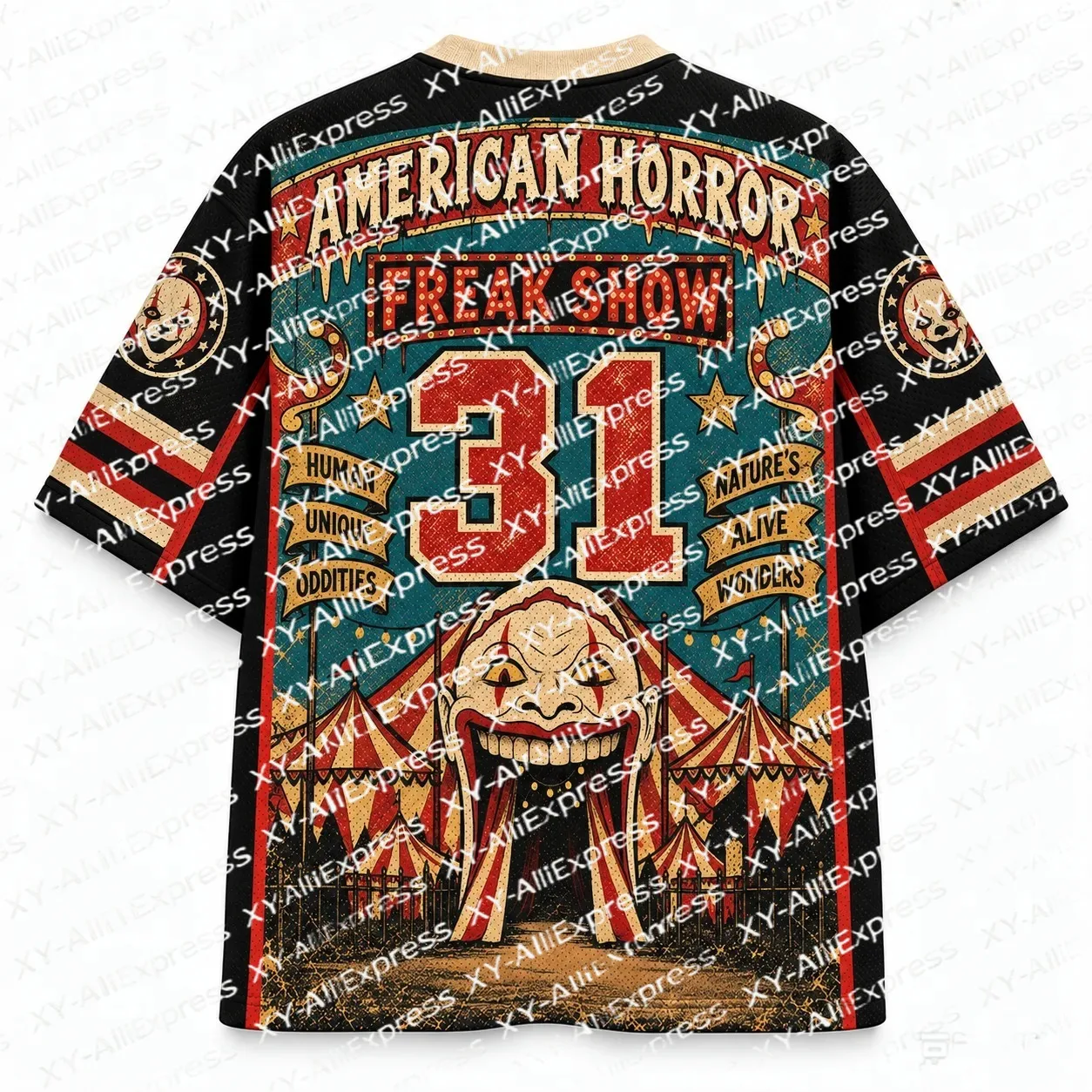 Men Retro Carnival Clown Graphic Tee Vintage Circus Tent Horror Print Lightweight Quick Dry Halloween Street Gathering Events