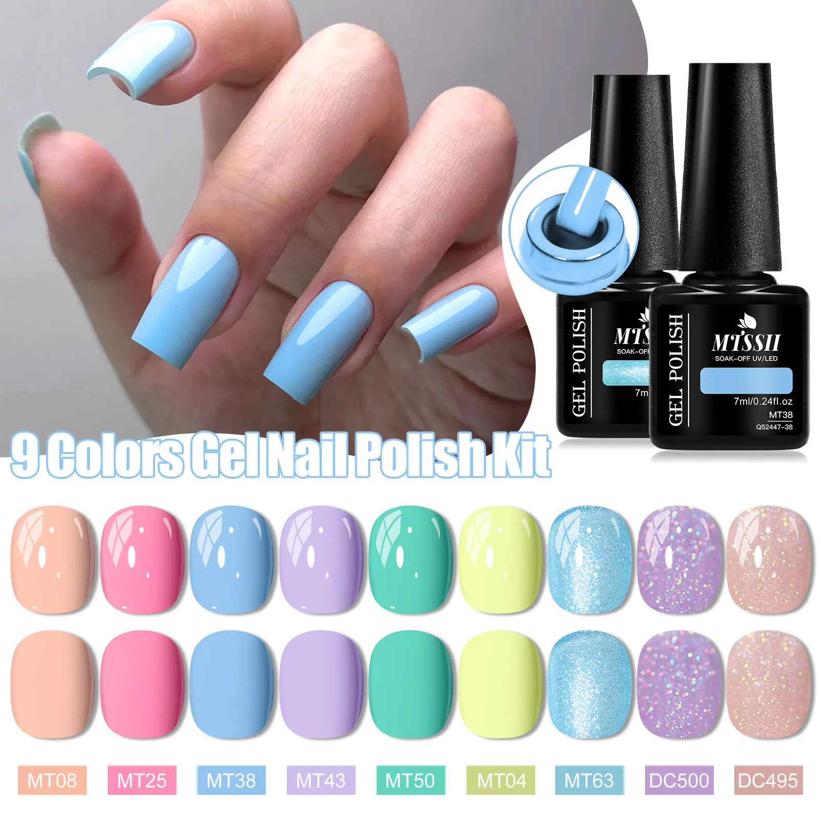 Zestaw 9 kolorów żelu do paznokci Seria Macaron Kolorowy lakier do paznokci Żelowy lakier do paznokci Półtrwały żel UV Soak Off Materiały do manicure